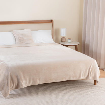 Berkshire Blanket Classic VelvetLoft® Solid Bed Blanket Queen Size, Lightweight Soft Fuzzy Plush Blanket for Bed and Couch, Grain, 90x90 Inches