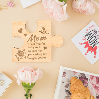 WATINC Puzzle Block Gift for Mom, Mother Birthday Gifts Ideas Puzzle Piece Sign Table Decoration, Moms Bday Unique Gift Mother's Day Presents Wooden Puzzle-shaped Home Decor from Daughter Son