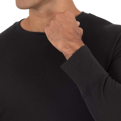 Fruit of the Loom Men's 2-Pack Recycled Waffle Thermal Underwear Crew Top, Black/Natural, X-Large
