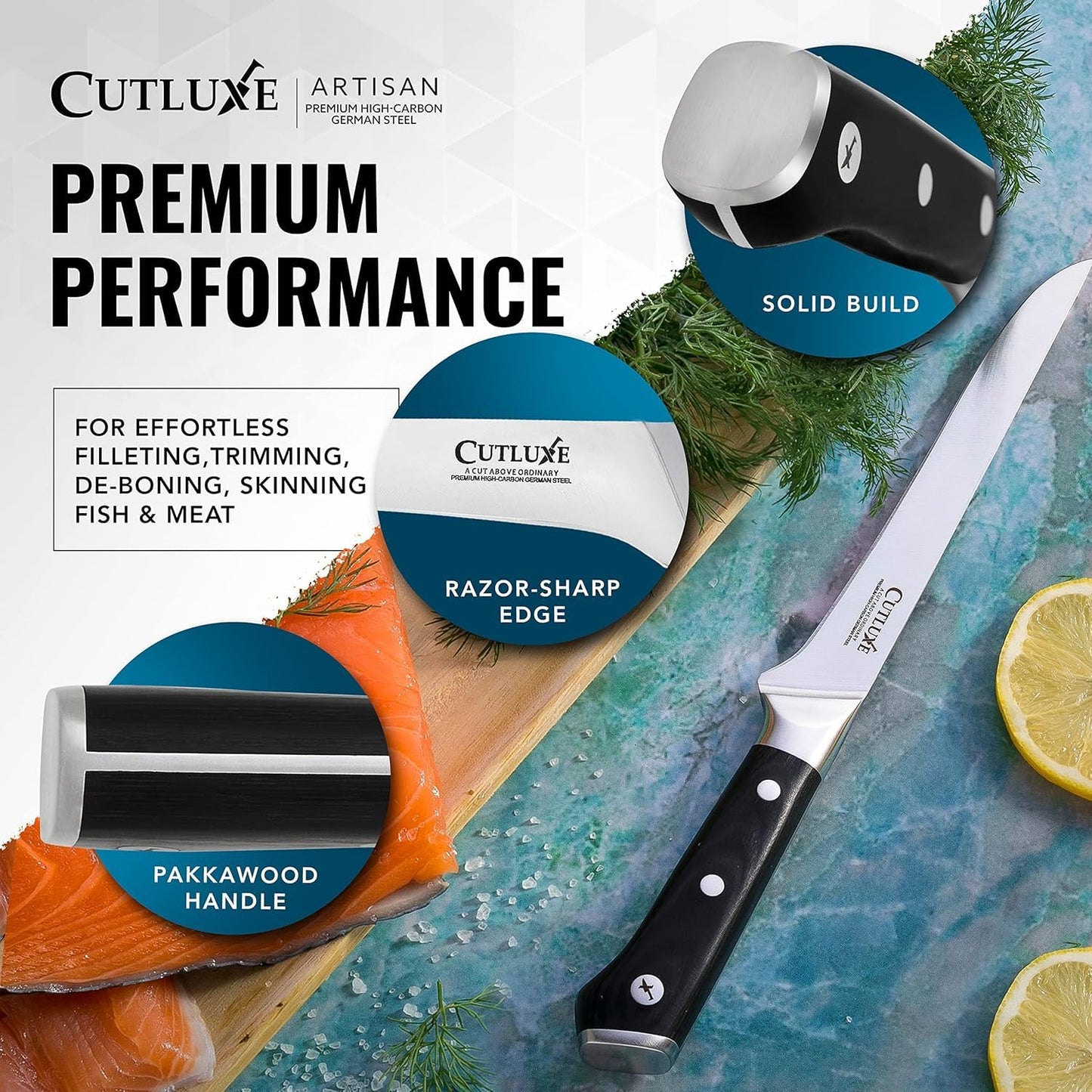 Cutluxe BBQ Carving Knife Set – Brisket Slicing and Boning Knife for Meat Cutting – Professional Knife with Razor Sharp German Steel, Full Tang, Ergonomic Handles – Artisan Series