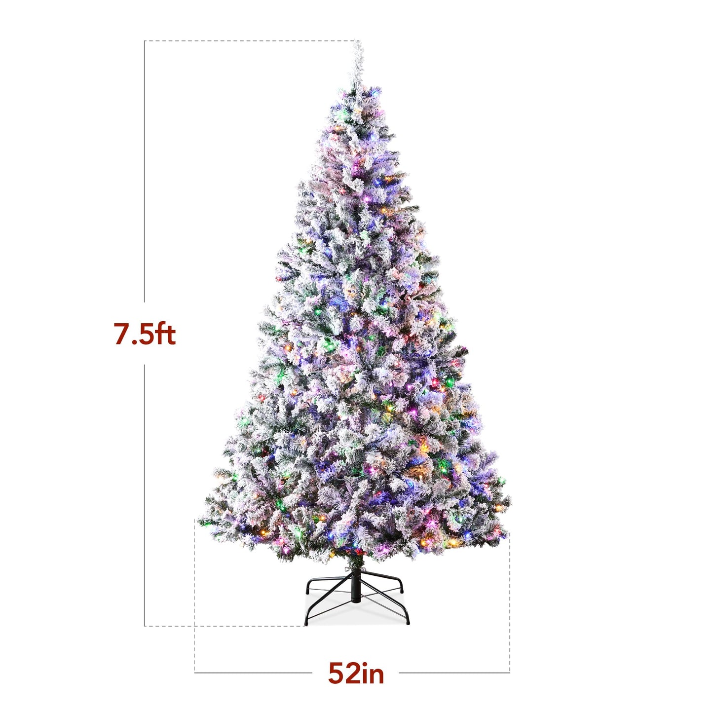 Best Choice Products Pre-Lit Artificial Christmas Tree 7.5ft Snow Flocked Pine Tree, 2-in-1 White and Multicolor LED Lights, Full Snowy Appearance