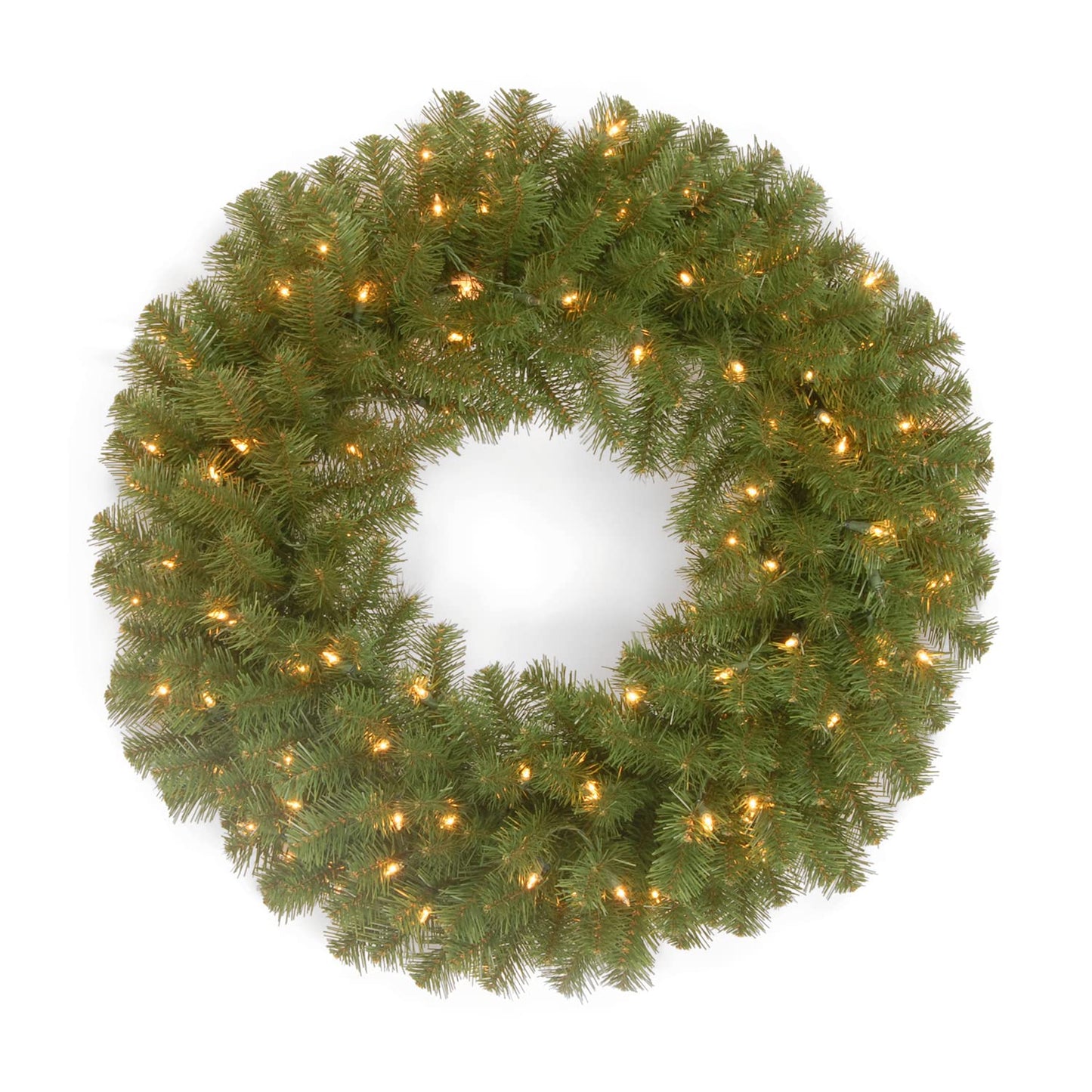 National Tree Company Pre-Lit Artificial Christmas Wreath, Green, North Valley Spruce, White Lights, Christmas Collection, 24 Inches, NRV7-300D-24WB1