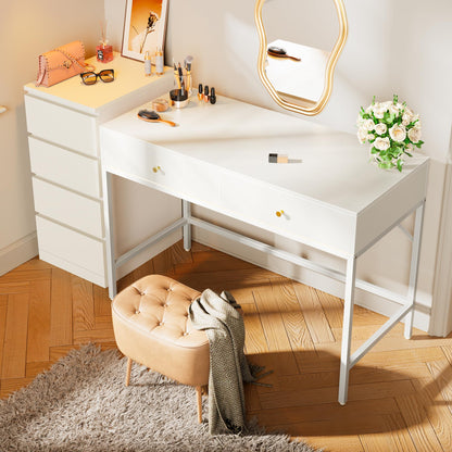 SUPERJARE Vanity Desk with Drawers, 47 inch Computer Desk, Modern Simple Home Office Desks, Makeup Dressing Table for Bedroom - White