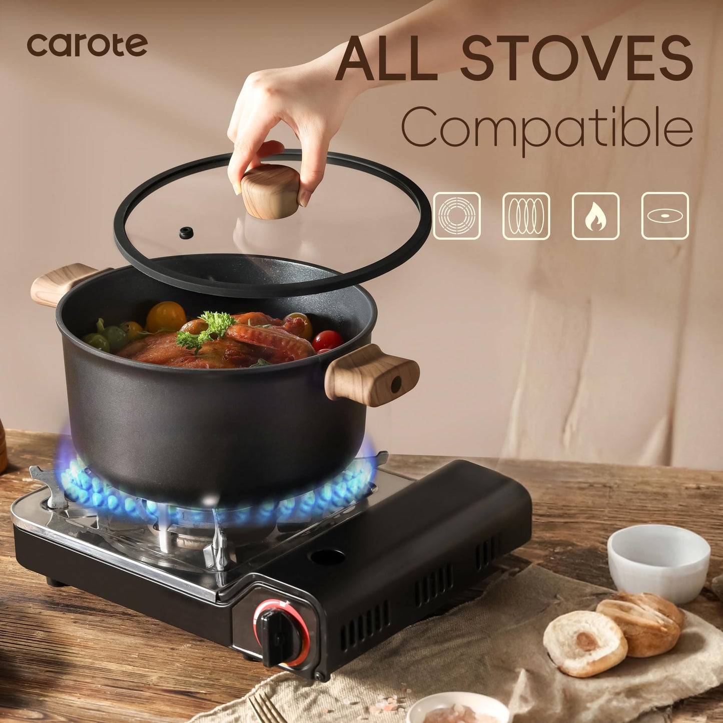 CAROTE Nonstick Soup Pot With Lid, 7.9Qt Non Stick StockPot Large Cooking Pot with Lid, Titanium - containing Soup Pot, Induction Compatible, PFOA/PFOS Free