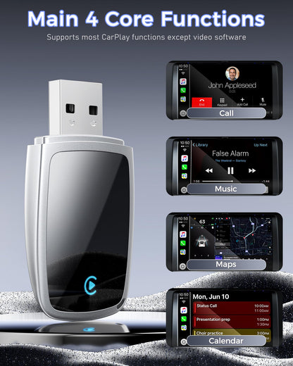 Wireless CarPlay Adapter for Apple iPhone, Converts Wired Connections to Wireless CarPlay, Zero delay, Plug-and-Play, Compatible with Apple iPhone iOS 10+ Systems and Various Vehicles（Silver）