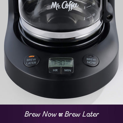 Mr. Coffee Programmable Coffee Maker 5 Cups with Auto Pause Glass Carafe Compact Design Black