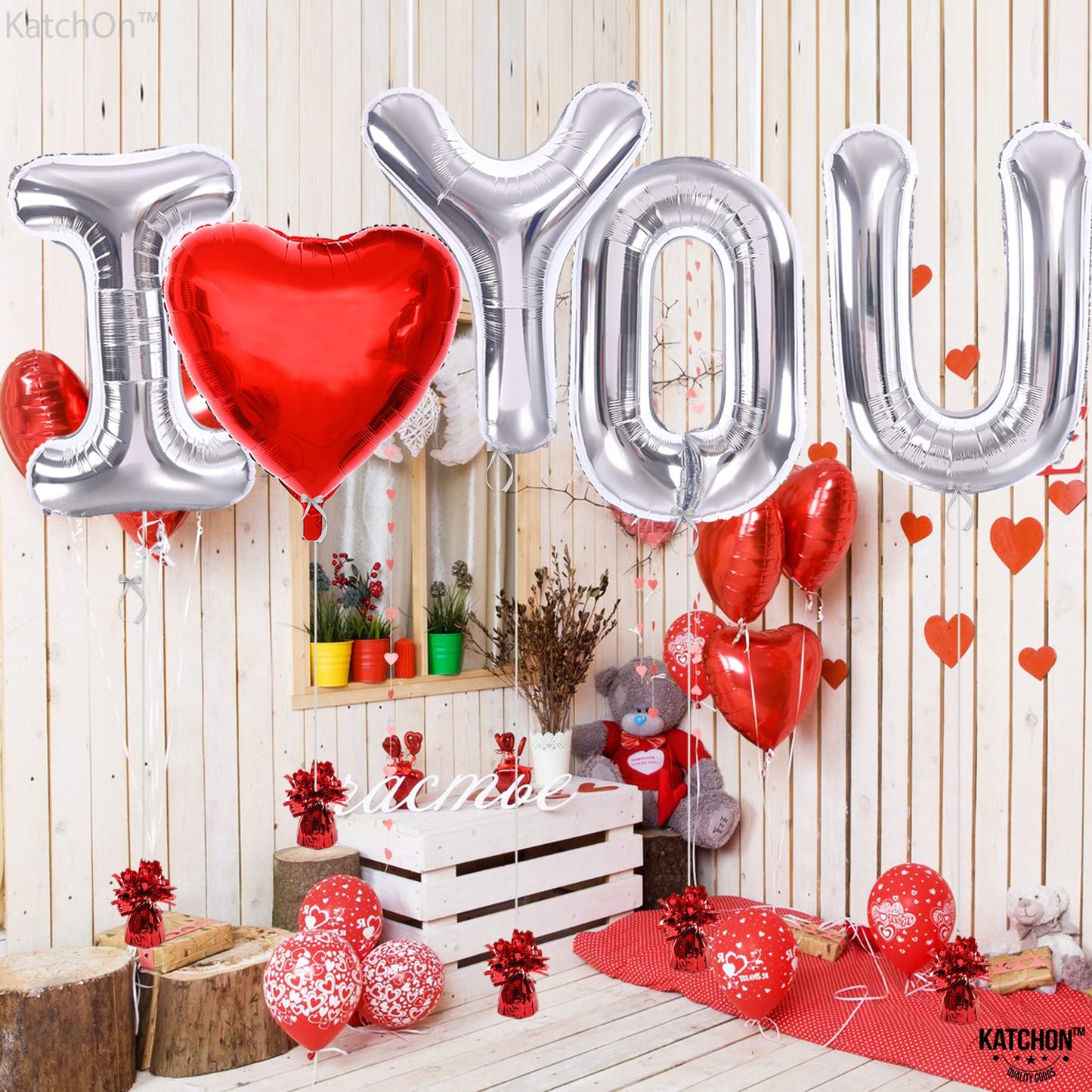 KatchOn, Huge Silver I Love You Balloons - 40 Inch | Foil Love Balloon, Heart Balloons for Him | Valentines Day Decorations | Romantic Decorations Special Night | Valentines Day Balloons
