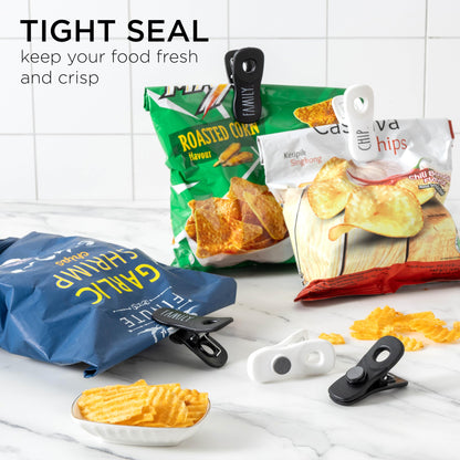 Rae Dunn Bag Clips with Magnet - Chip Clips, Food Storage with Air Tight Seal Grip for Bread, Snack and Food Bags, Pack of 20, Black and White