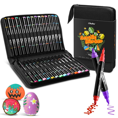 Ohuhu Acrylic Paint Pens 30 Colors: Dual Tips (Round & Fine) Acrylic Markers High Opacity Paint Markers Waterproof Lightfast for Rock Painting Easter Eggs Wood Glass Ceramic Canvas - Kakaako