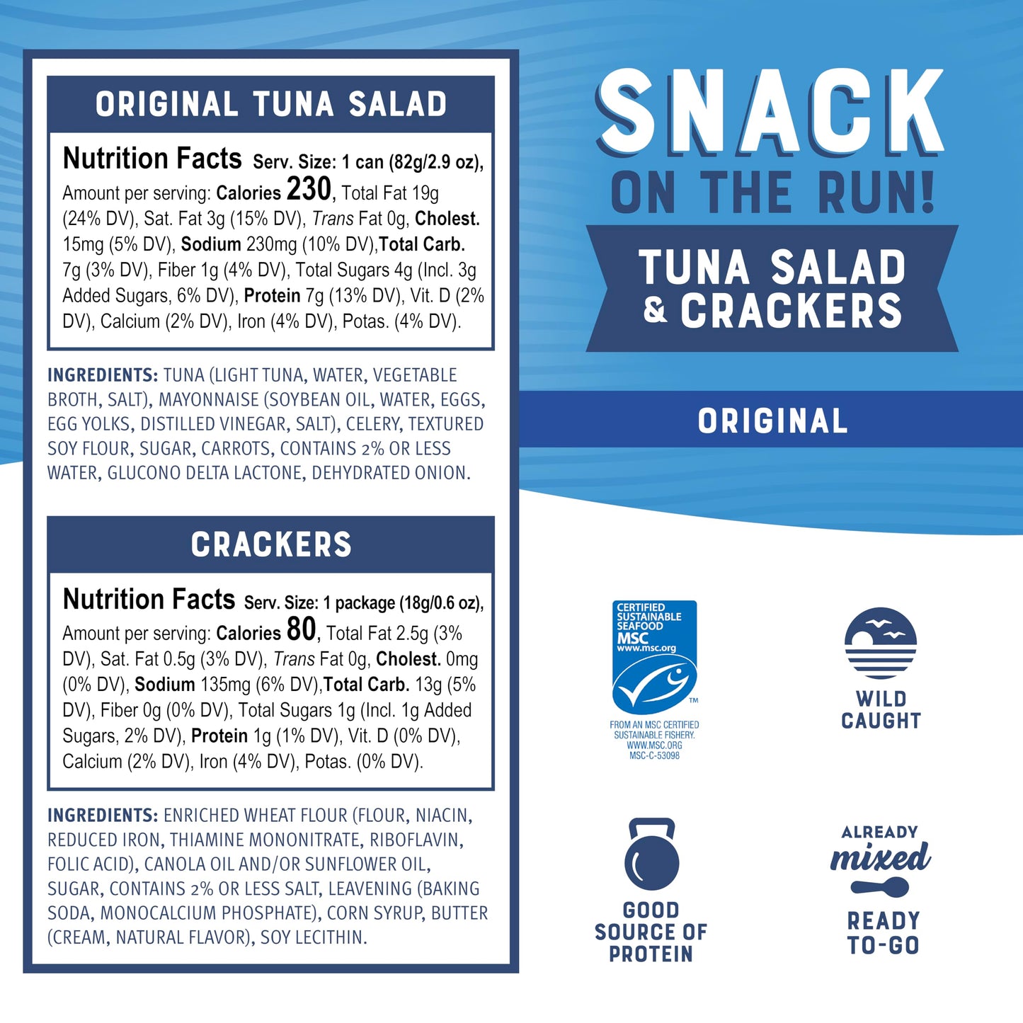 Bumble Bee Snack On The Run Tuna Salad with Crackers Kit, 3.5 oz (Pack of 12) - Ready to Eat, Spoon Included - Wild Caught Tuna - Shelf Stable & Convenient Protein Snack