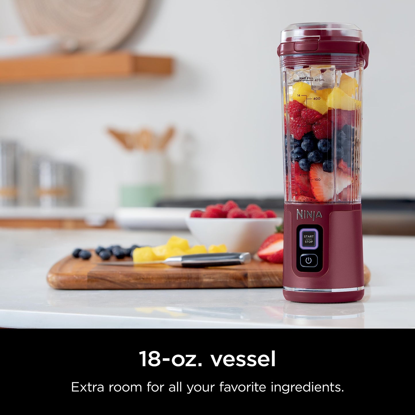 Ninja BC151CR Blast Portable Blender, Cordless, 18oz. Vessel, Personal Blender-for Shakes & Smoothies, BPA Free, Leakproof-Lid & Sip Spout, USB-C Rechargeable, Dishwasher Safe Parts, Cranberry Red