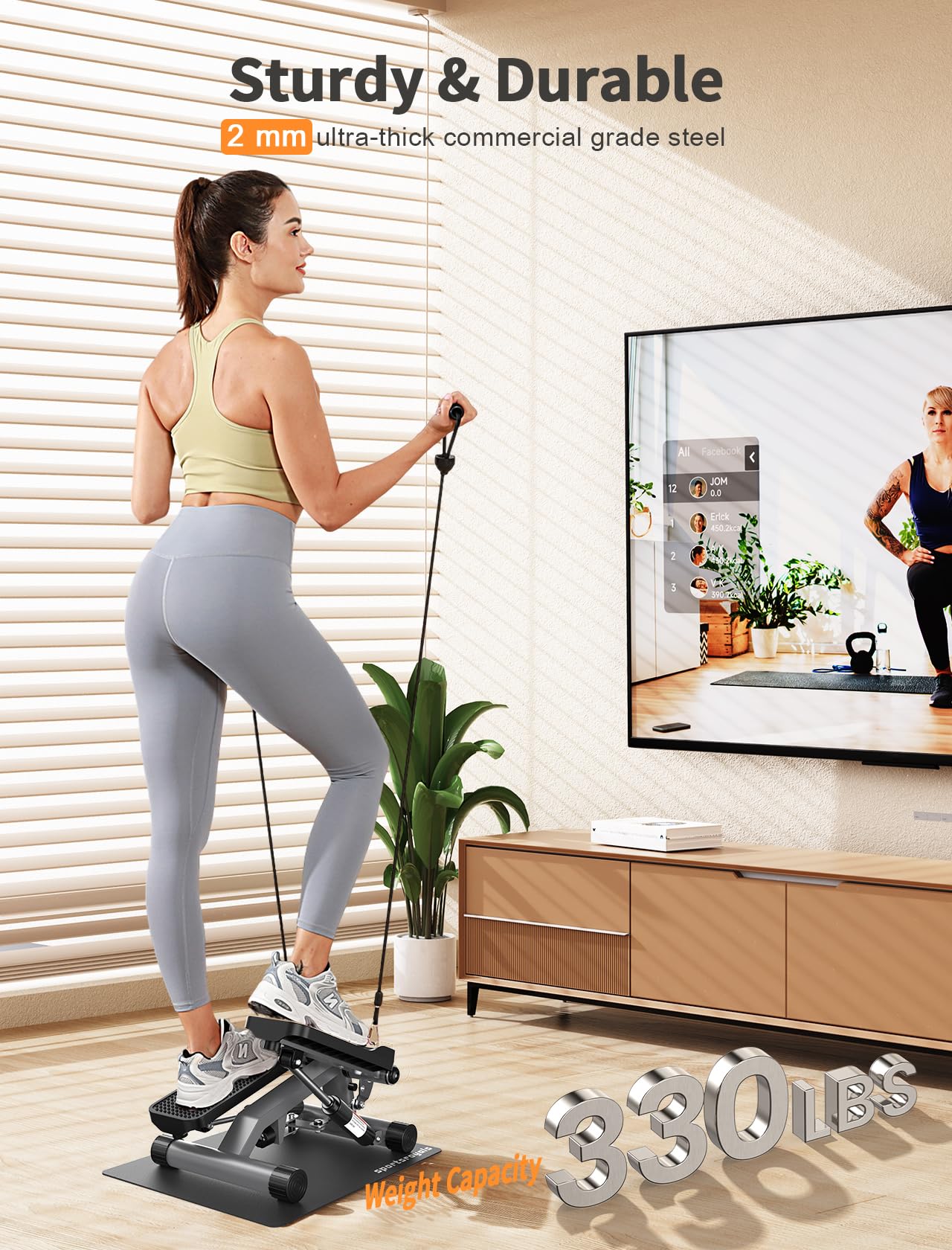 Sportsroyals, Mini Steppers for Exercise,Stair Stepper with Resistance Band, Hydraulic Fitness Stepper Exercise Home Workout Equipment for Full Body Workout, 330lbs Weight Capacity