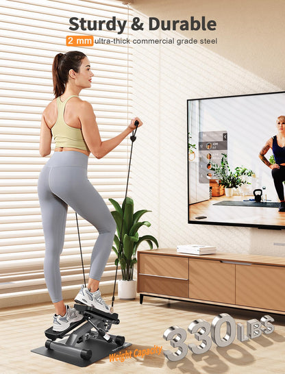 Sportsroyals, Mini Steppers for Exercise,Stair Stepper with Resistance Band, Hydraulic Fitness Stepper Exercise Home Workout Equipment for Full Body Workout, 330lbs Weight Capacity