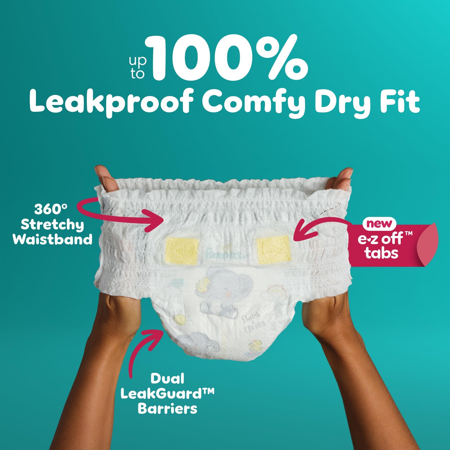 Pampers Diapers - Swaddlers 360° - Size 4, 132 Count, up to 100% Leakproof Comfy Dry Fit, Designed for Easy Changes, Pull On Baby Diaper (Packaging May Vary)