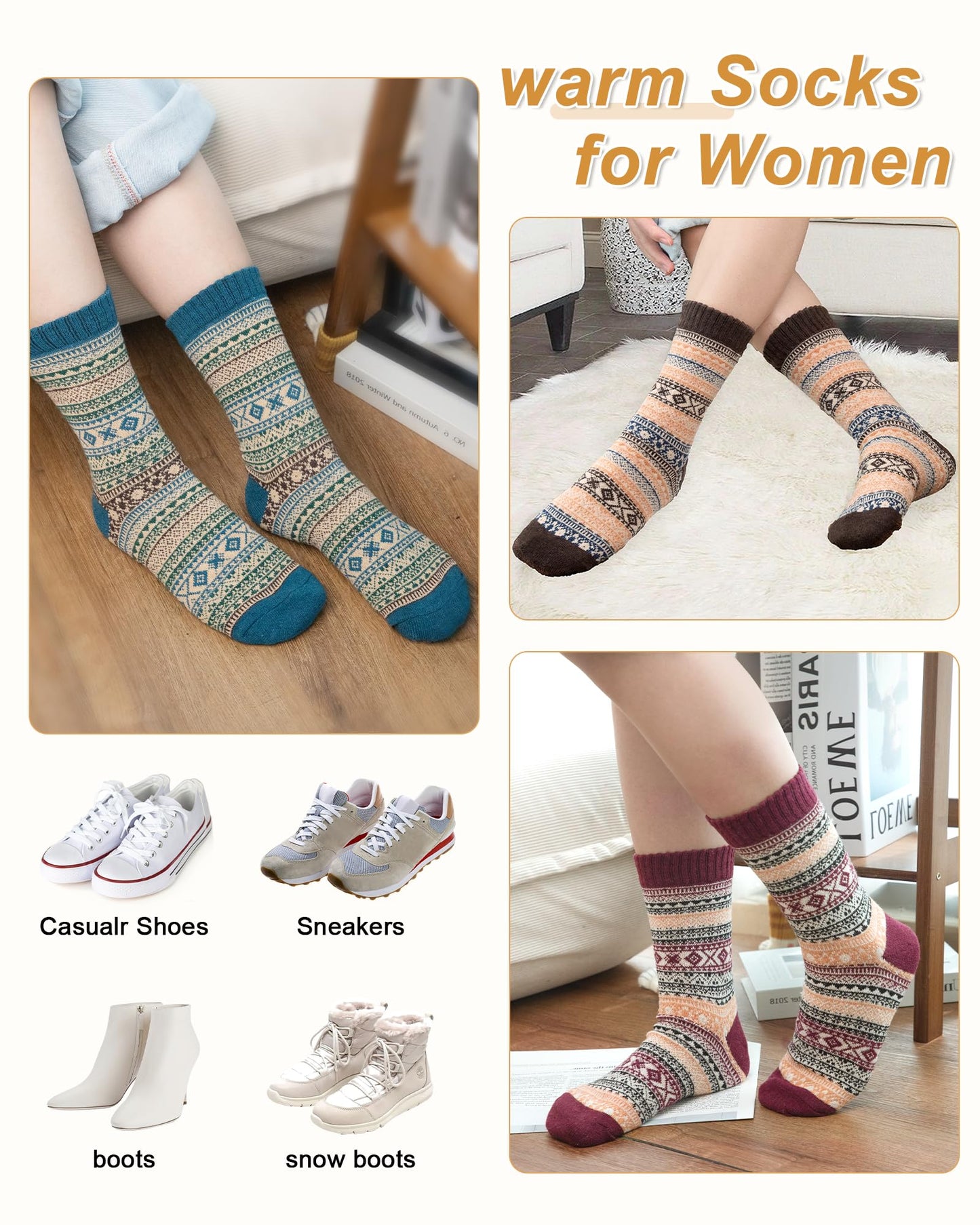Senker Fashion Wool Socks for Women, Stocking Stuffers Christmas Gifts for Women Mom Her Boot Warm Crew Sock for Winter