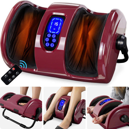 Best Choice Products Heated Foot Massager Machine Shiatsu Leg Massager, Therapeutic Reflexology Calf Massager w/Blood Circulation, Nerve Pain, Deep Kneading, High-Intensity Rollers - Burgundy