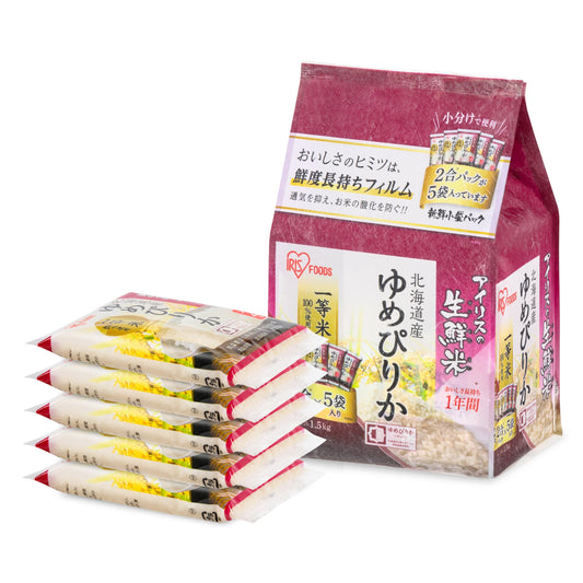 IRIS Sushi Rice, Japanese White Sticky Rice, Premium Short Grain White Rice Yumepirika, Dried Uncooked Rice, Gluten Free, Vegan, Low Fat, Product of Japan, 3.3 lb (5-Pack, 300g)