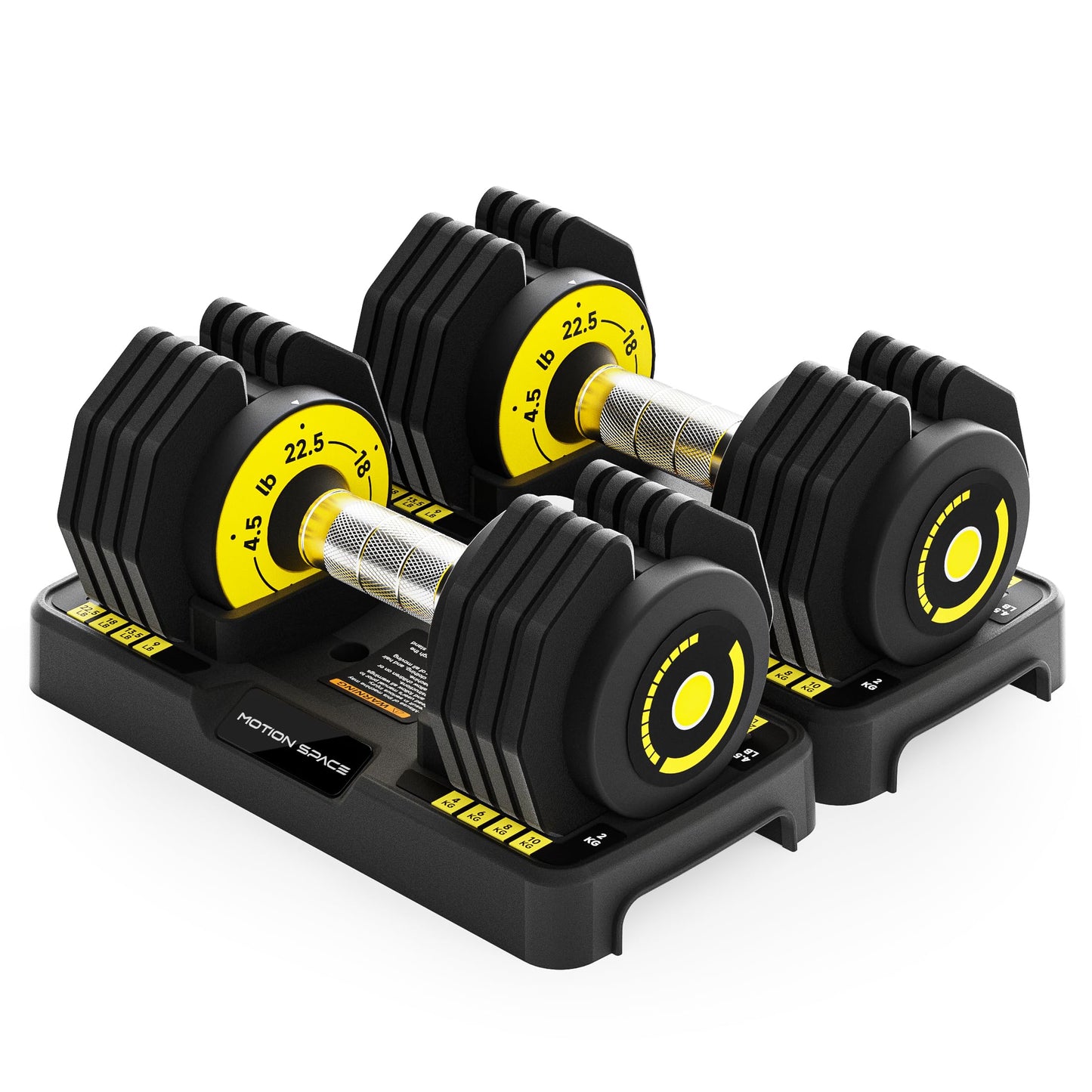 Motion Space Adjustable Dumbbells Set 22.5LB Pair, 1-Sec Fast Adjustable 5 Free Weights, Premium Comfort Non-slip Metal Handle, Compact Size for Full Body Home Workout (Black)