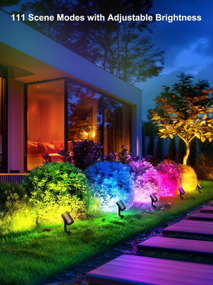 ANGELHALO Smart Landscape Spotlights, 4 Pack RGBW Pathway Lights, 2000LM Dimmable, IP65 Waterproof, Compatible with Alexa, Outdoor Decoration