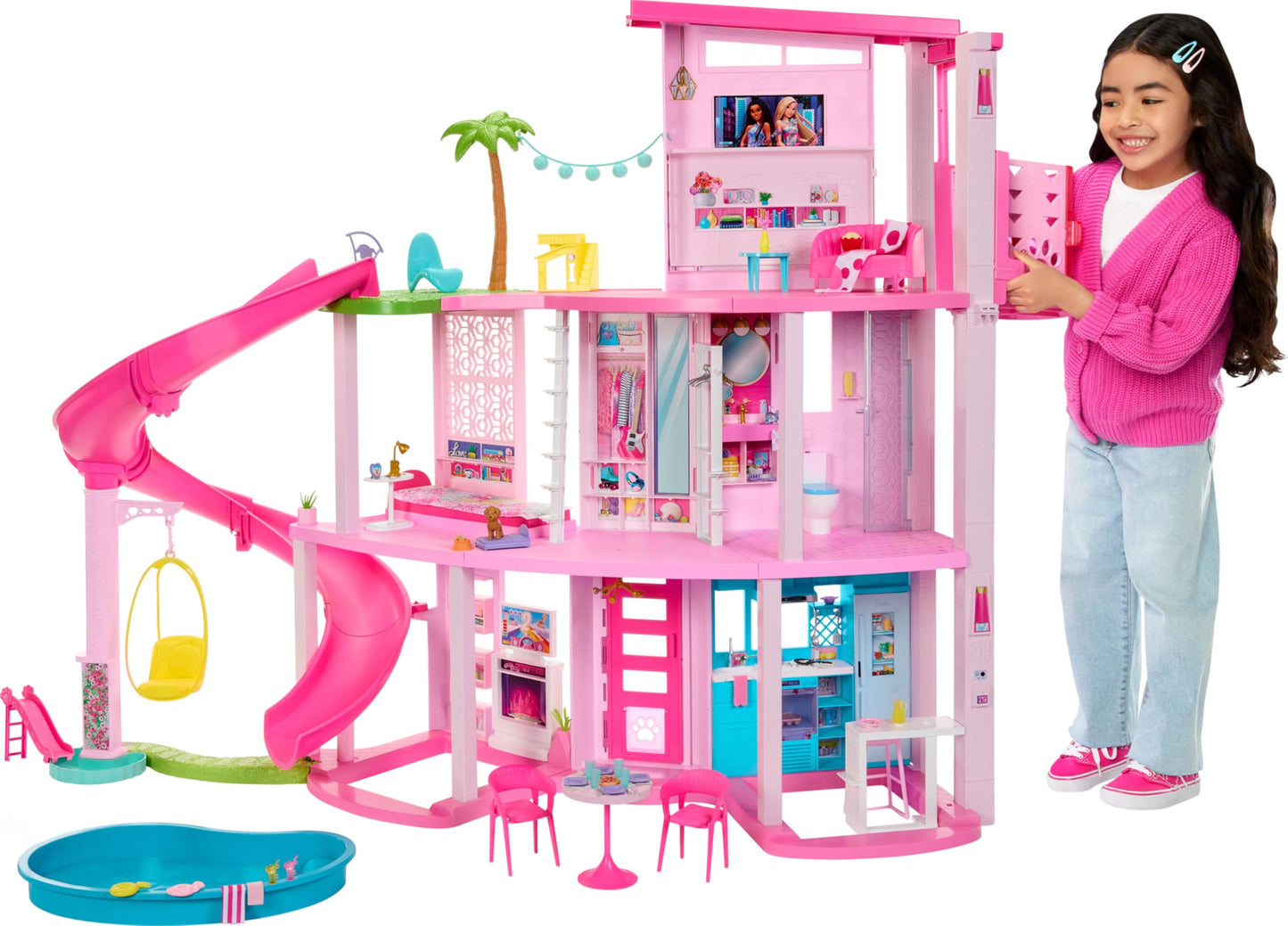 Barbie DreamHouse, Doll House Playset with 75+ Pieces Including Toy Furniture & 3-Story Pool Slide, Pet Elevator & Puppy Play Areas