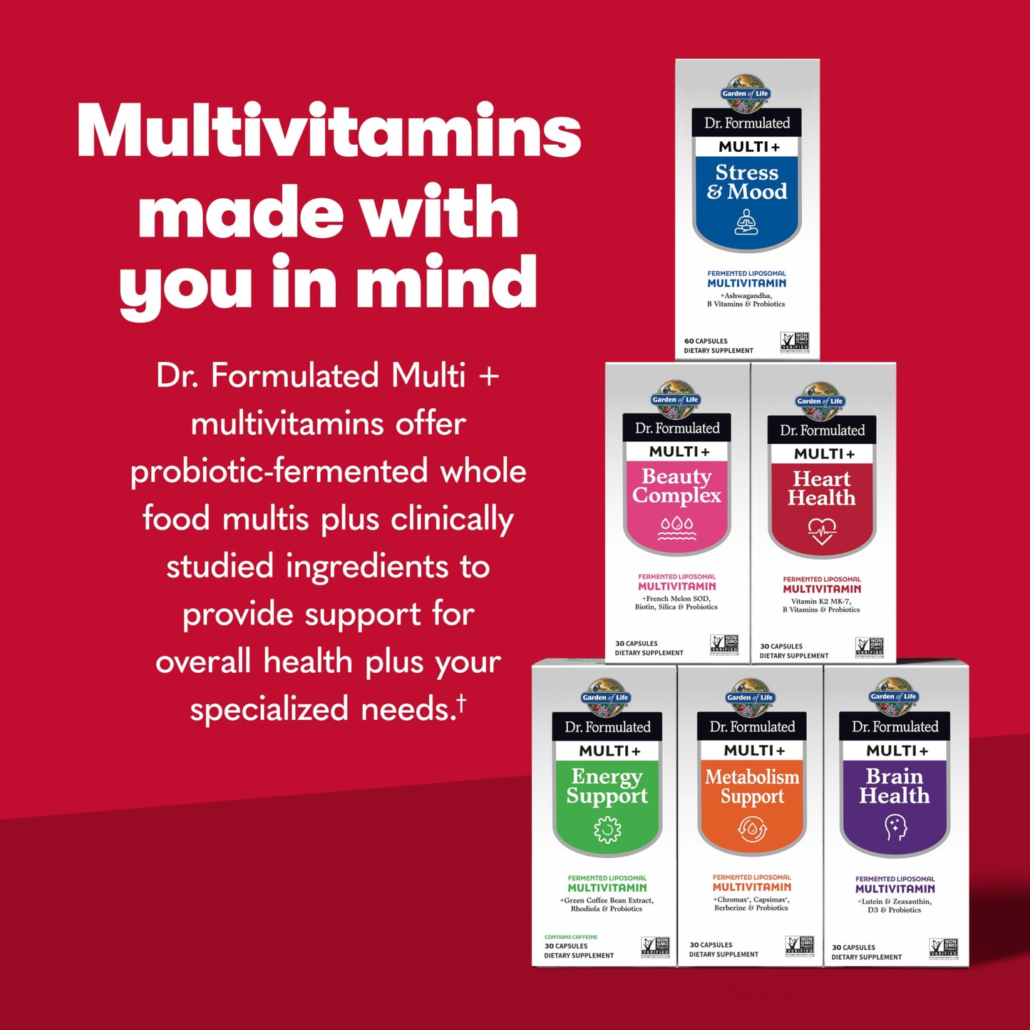Garden of Life Dr. Formulated Multi+ Heart Health - Fermented Liposomal Multivitamin + Vitamin K2 MK-7, B Vitamins & Probiotics - One a Day for Cardiovascular & Blood Vessel Function, 30 Capsules