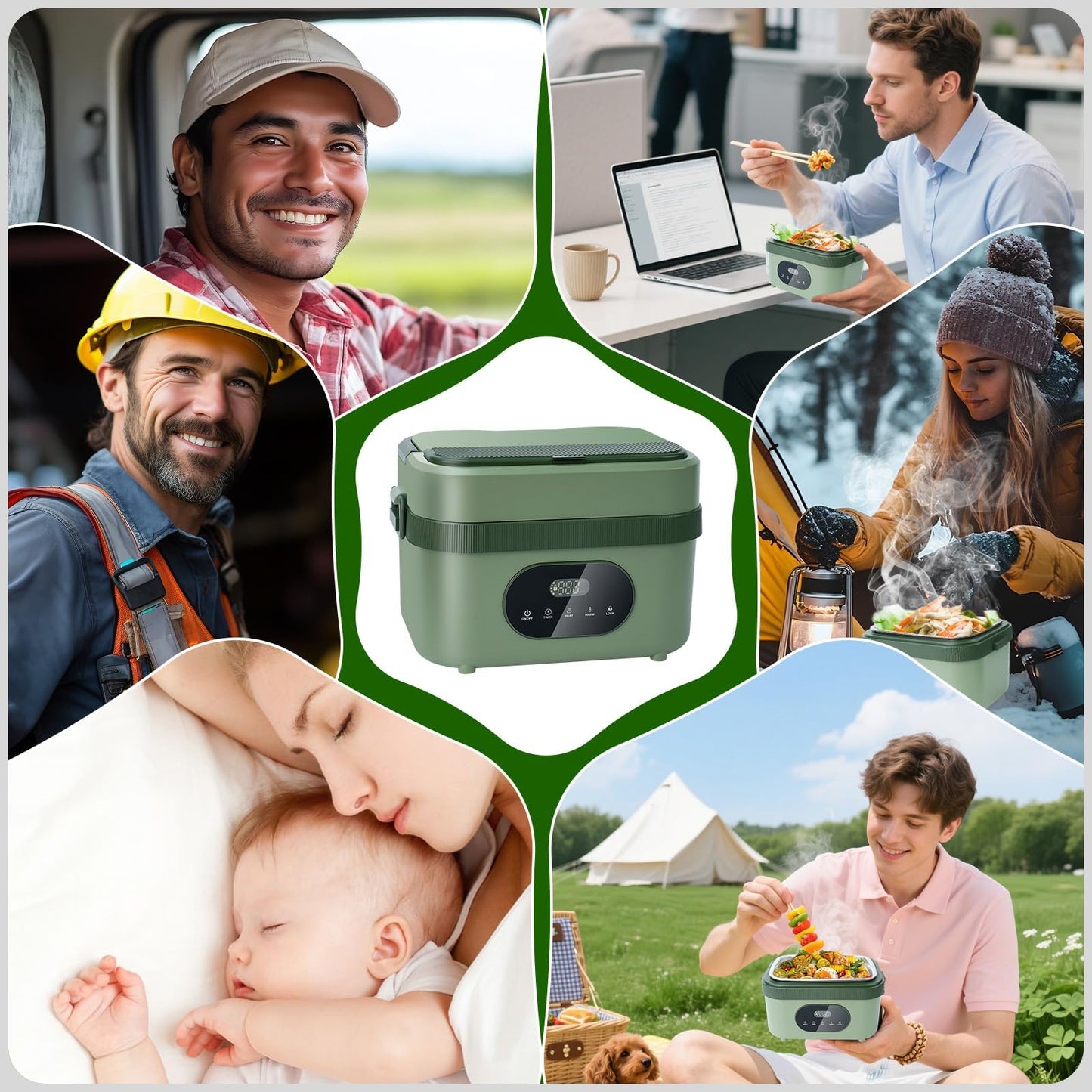 MDHAND Heated Lunch Box - Cordless Electric Lunch Box for Adults, 18000mAh Battery Powered Self Heating Food Warmer for Office Work Car Travel Outdoors, Scheduled Heating & 1.5L Stainless Container