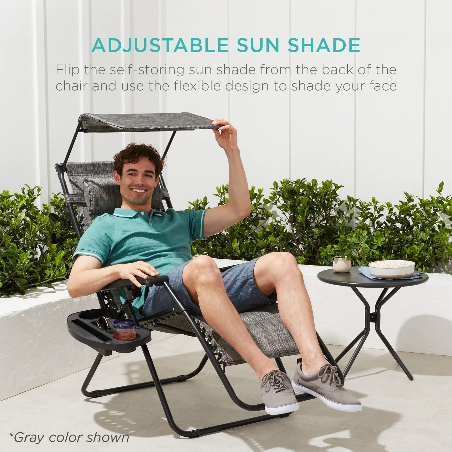 Best Choice Products Folding Zero Gravity Outdoor Recliner Patio Lounge Chair w/Adjustable Canopy Shade, Headrest, Side Accessory Tray, Textilene Mesh - Mint