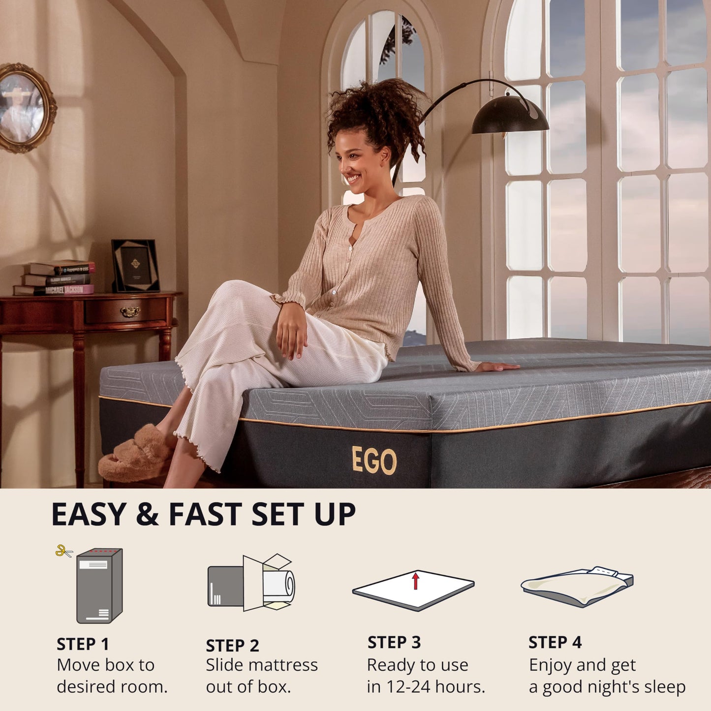 EGOHOME 12 Inch Queen Memory Foam Mattress for Back Pain, Cooling Copper Gel Bed in a Box, Foam Made in USA, CertiPUR-US Certified, Therapeutic Medium Firm, Double 60x80x12 Black