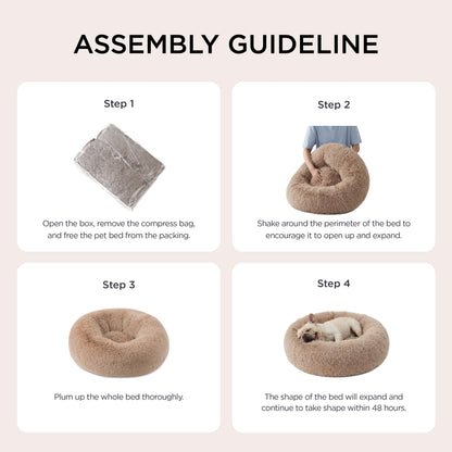 Bedsure Calming Dog Bed Medium Size Dog - Donut Washable Medium Pet Bed, 30 inches Anti-Slip Round Fluffy Plush Faux Fur Cat Bed, Fits up to 45 lbs Pets, Camel