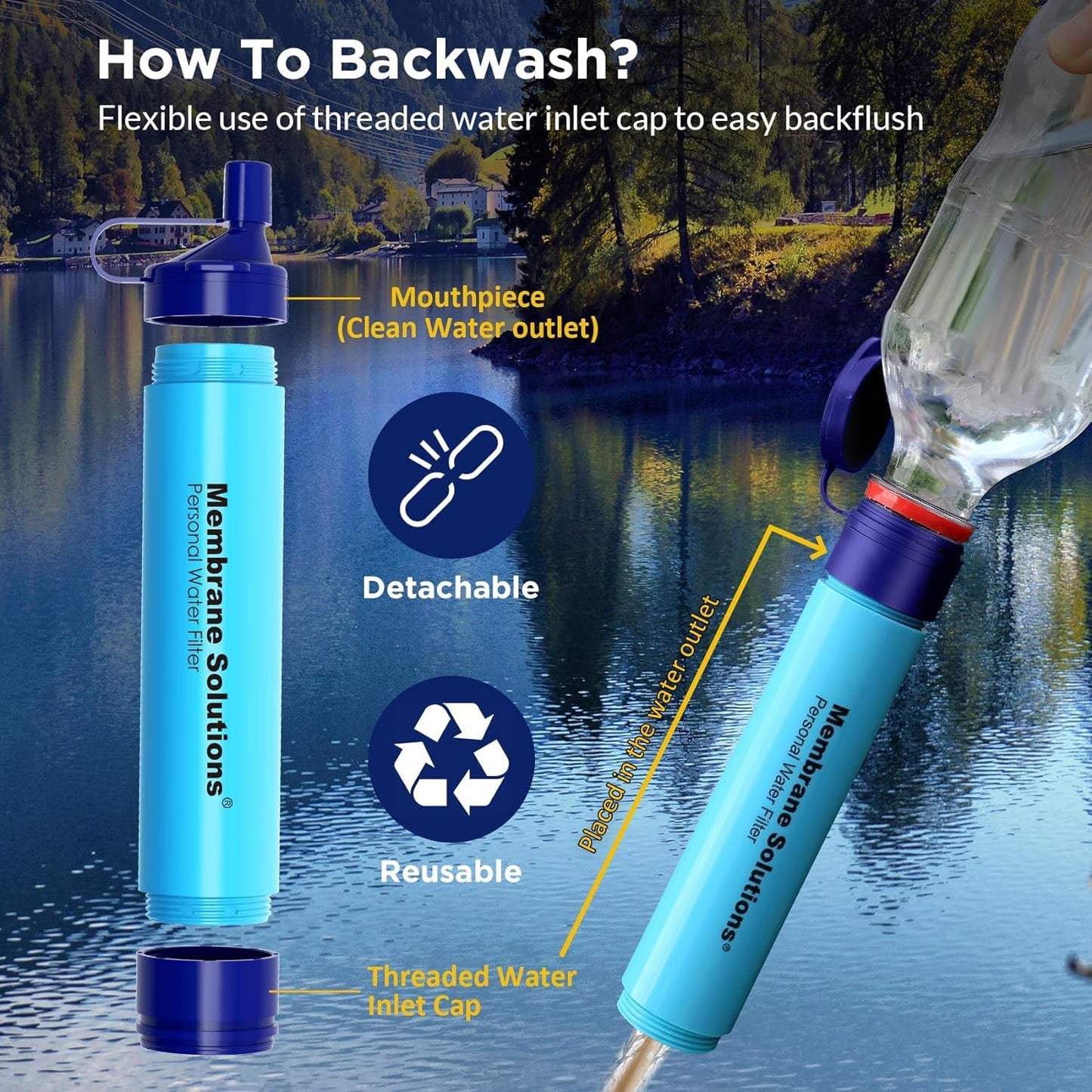 Membrane Solutions Straw Water Filter, Survival Filtration Portable Gear, Emergency Preparedness, Supply for Drinking Hiking Camping Travel Hunting Fishing Team Family Outing - 6 Pack