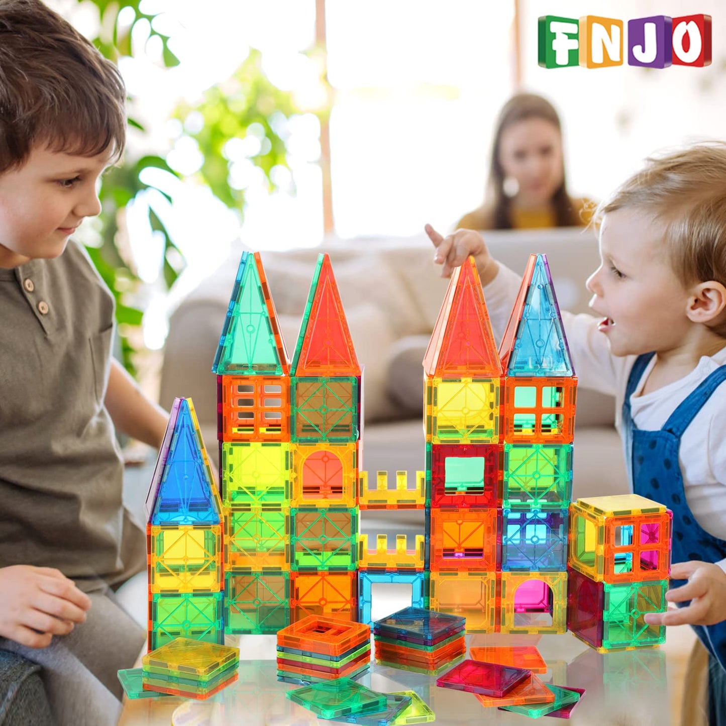 FNJO Magnetic Tiles, 110PCS Magnet Building Set, Magnetic Building Blocks,Construction STEM Learning and Playing Toys for Kids, Montessori Toy for Preschool Boys Girls Toddlers Classroom Must-Haves