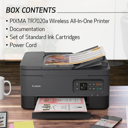 Canon PIXMA TR7020a All-in-One Wireless Color Inkjet Printer, with Duplex Printing, Mobile Printing, and Auto Document Feeder, Black, Works with Alexa