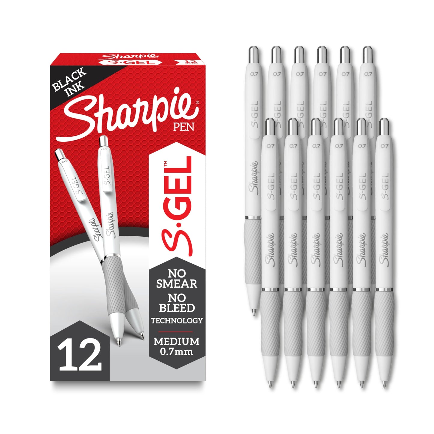 SHARPIE S-Gel, Gel Pens, Drawing Pens, Gel Ink Pens For Journaling, Writing Pens, Coloring Pens, Medium Point Pens (0.7Mm), Pearl White Body, Black Ink Gel Pen, 12 Count