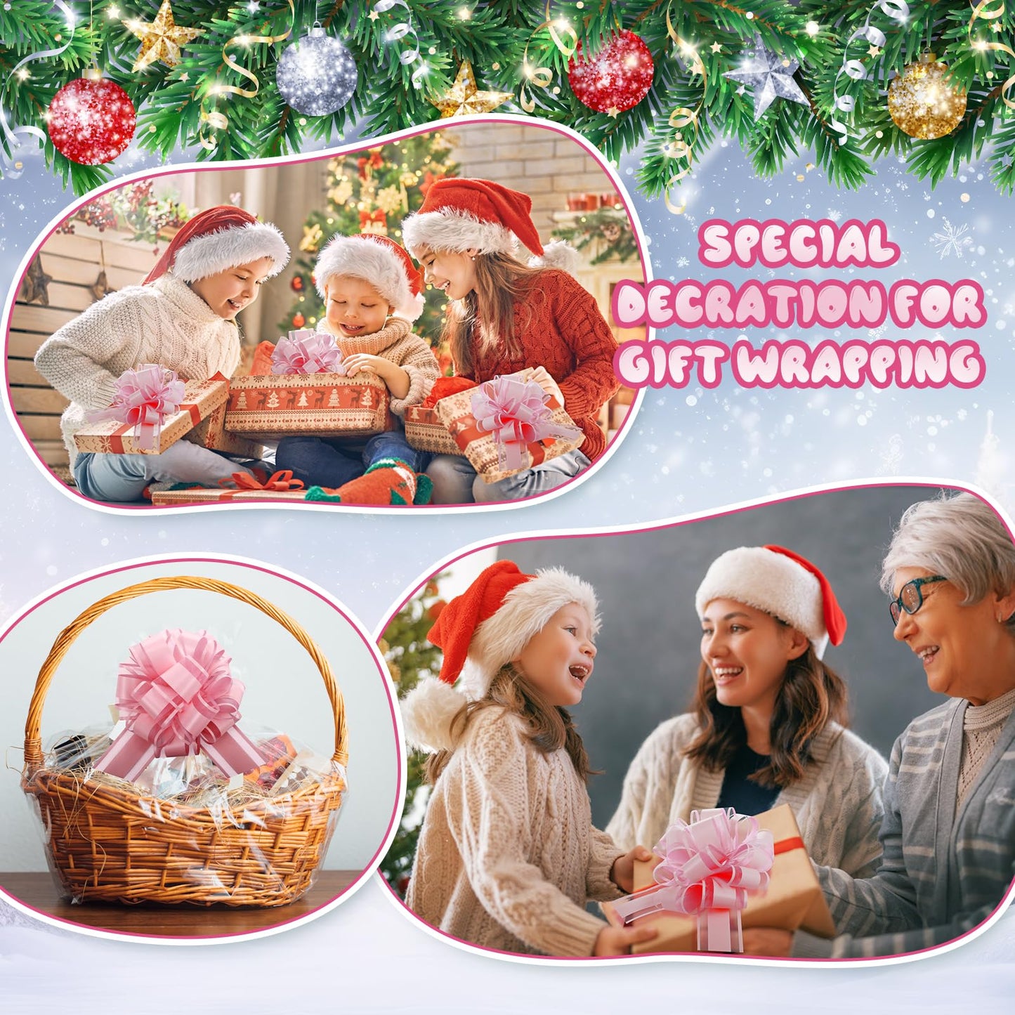 WILLBOND 10 Pcs Large Christmas Pull Bows Gift Wrapping 6 Inch Pull Bows for Christmas Party Birthday Wedding Baskets Xmas for Gift Wrapping Decorations(Lotus Root Pink)