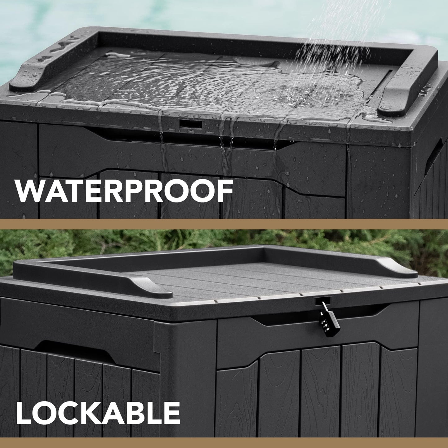 Devoko 30 Gallon Resin Deck Box Outdoor Indoor Waterproof Storage Box for Patio Furniture Pool Accessories Storage for Cushion Garden Tools (30 Gallon, Black)