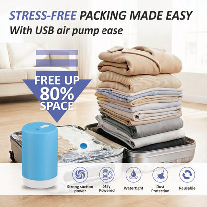 Cozy Essential Travel Vacuum Storage Bags with Rechargeable Cordless USB Pump, Space Saver Bags for Luggage, Suitcase, Carry-On, for Clothes, Blankets, Bedding & Seasonal Storage,15 Combo