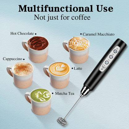 BSRGMS Milk Frother Handheld for Coffee, Electric Whisk 3 Speed Adjustable, Drink Mixer with Stainless 3 Whisks, Rechargeable Hand Frother Wand, Foam Maker for Latte Cappuccino Hot Chocolate Egg Black
