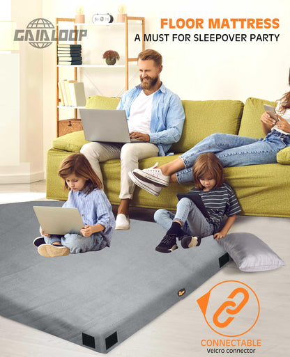 Gaialoop 3 Inch Memory Foam Camping Mattress, Dual Layer Thick Sleeping Camp Pad for Car Tent Cot, Roll-Up Portable Glamping Floor Bed for Guests Sleepover[Cot: 72 * 24 * 3"]