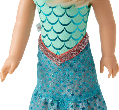 American Girl WellieWishers 14.5-inch Camille Doll with Blue Leotard, Mermaid Skirt, Headband, and Boots, For Ages 4+