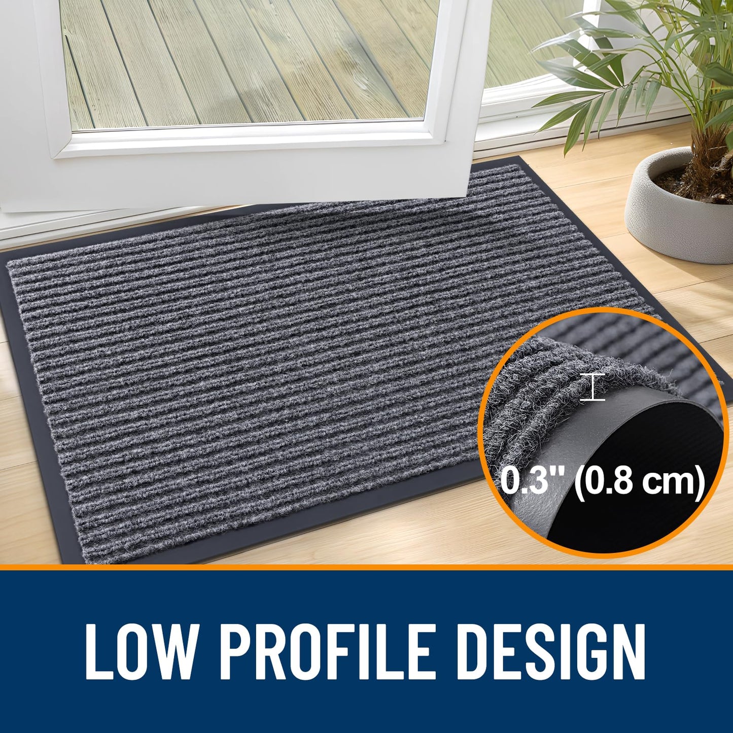 OLANLY Front Door Mat Indoor Outdoor Entrance, 2-Pack 29.5 x 17 Inch, Waterproof Heavy Duty Doormat, Fade Resistant, Low Profile, Easy Clean Patio Porch Welcome Floor Mats for Entry, Grey