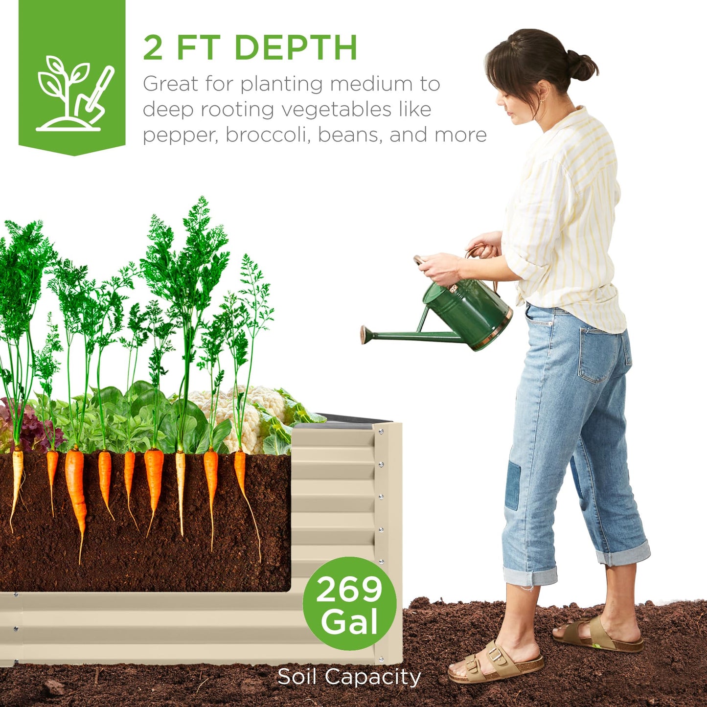 Best Choice Products 6x3x2ft Outdoor Metal Raised Garden Bed, Deep Root Box Planter for Vegetables, Flowers, Herbs, and Succulents w/ 269 Gallon Capacity - Beige