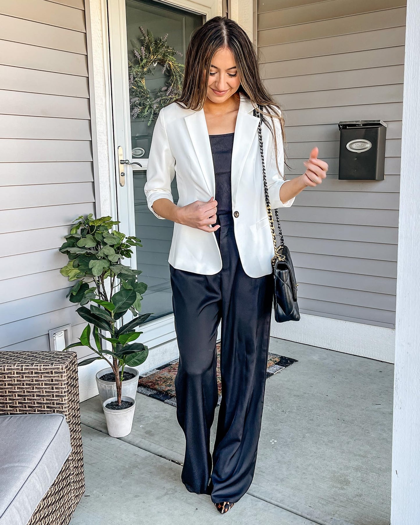 LookbookStore Womens Crop Sleeve Blazer Cropped Crop Sleeve Blazer Suit Jacket Cardigan Outfit for Work Business Brilliant White Size XX-Large Fits Size 20 / Size 22