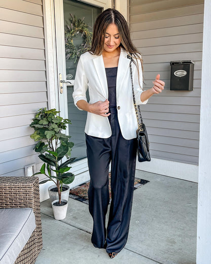 LookbookStore Womens Crop Sleeve Blazer Cropped Crop Sleeve Blazer Suit Jacket Cardigan Outfit for Work Business Brilliant White Size XX-Large Fits Size 20 / Size 22