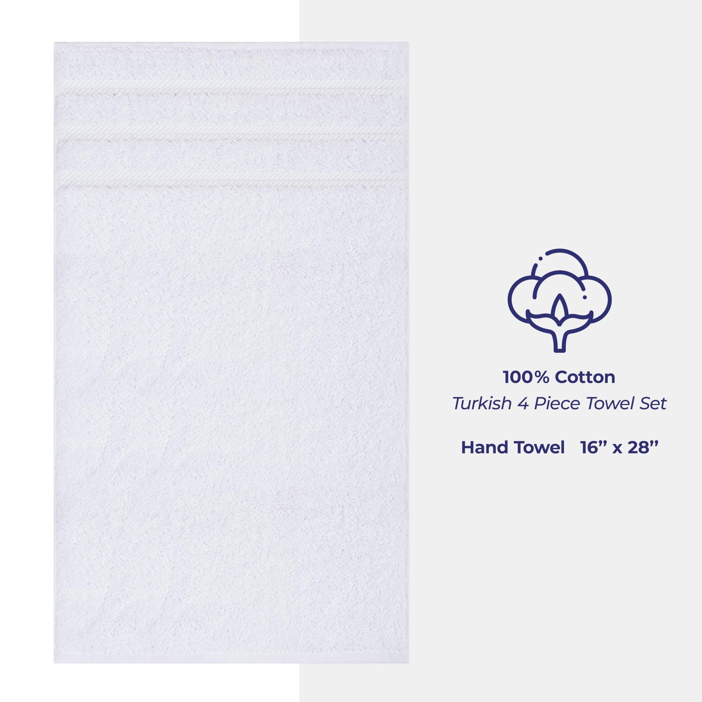 American Soft Linen Luxury Hand Towels for Bathroom, 100% Cotton Turkish 4 Piece Hand Towel Set, 600 GSM Hand Face Towels for Kitchen, White Hand Towels