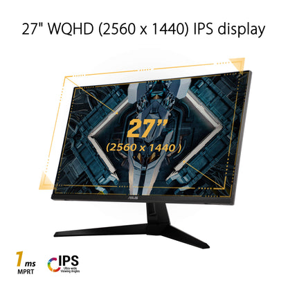 ASUS TUF Gaming 27" 2K HDR Monitor (VG27AQ1A) - QHD (2560 x 1440), IPS, 170Hz (Supports 144Hz), 1ms, Extreme Low Motion Blur, Speaker, G-SYNC Compatible, VESA Mountable, DisplayPort, HDMI,BLACK