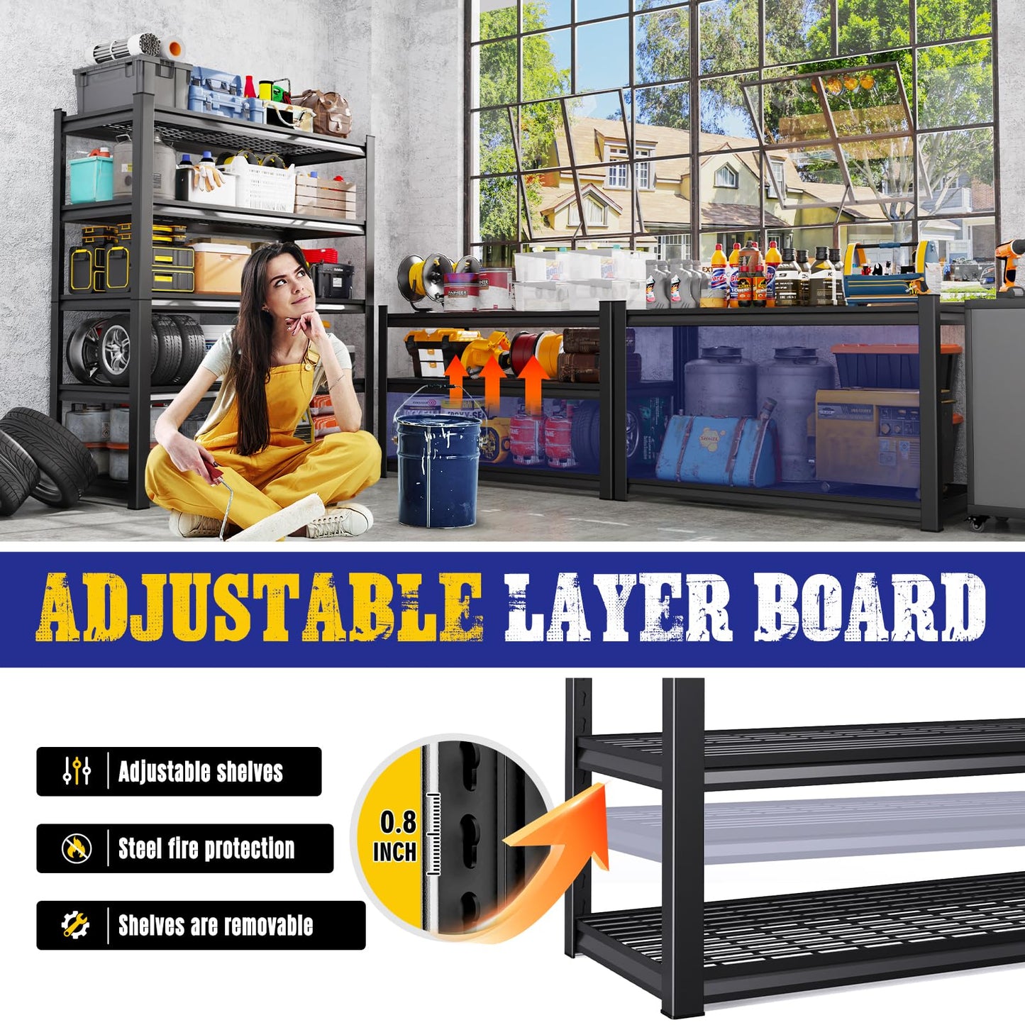 AOAORGG 71" H Garage Shelving 5-Tier Heavy Duty Storage Shelves, Tool-Free Adjustable Metal Shelf Unit, Utility Organizer Rack for Basement, Pantry, Kitchen, Warehouse, 15.7" Dx35.4 Wx71 H, Black