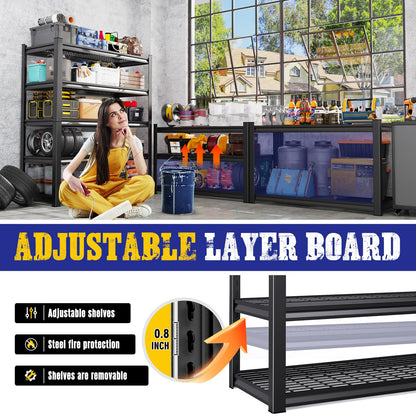 AOAORGG 71" H Garage Shelving 5-Tier Heavy Duty Storage Shelves, Tool-Free Adjustable Metal Shelf Unit, Utility Organizer Rack for Basement, Pantry, Kitchen, Warehouse, 15.7" Dx35.4 Wx71 H, Black