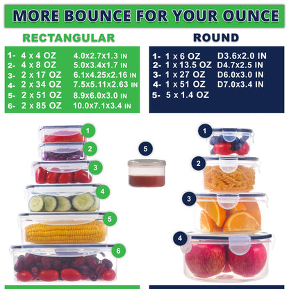 RockBerry 50 Pcs Large Food Storage Containers with Lids Airtight-Total 526OZ Stackable Kitchen Set-85 OZ to small Containers-BPA Free Leak proof containers- Freezer Microwave safe