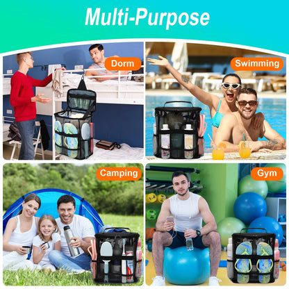 Dorm Room Essentials for Guys Girls Boys, Quick Dry Mesh Shower Caddy Portable, Large Capacity Shower Bag with Hanging Hook, Bathroom, Gym, Swimming, Travel, Beach, Camping, College Student Essentials