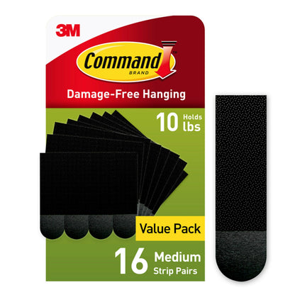 Command Medium Picture Hanging Strips, Damage Free Hanging Picture Hangers, No Tools Wall Hanging Strips for Living Spaces, 16 Black Adhesive Strip Pairs(32 Command Strips)